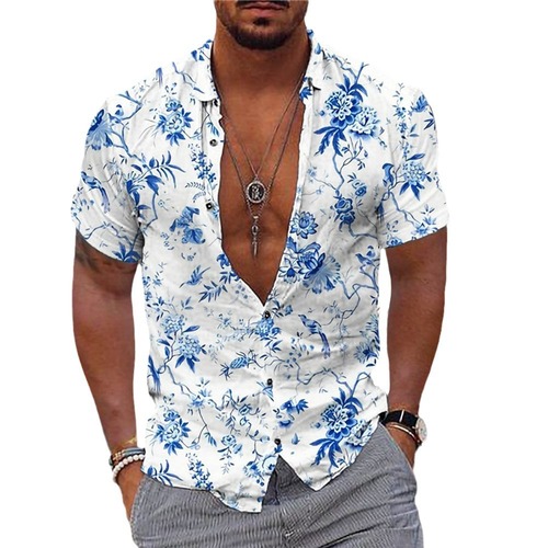 Men's Green Blue Light Purple Purple 3D Printed Outdoor Street Short Sleeve Button Fashion Clothing