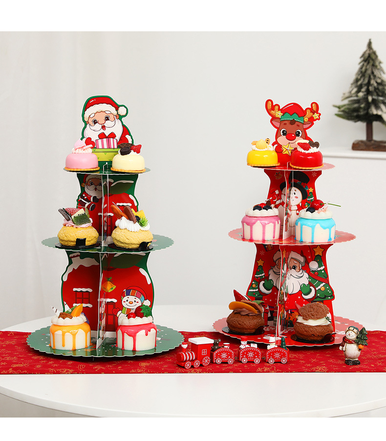 ​Festive 3-Tier Paper Cake Stand – Halloween & Christmas Themed Dessert Display For Parties, Home Decor_voghion.com
