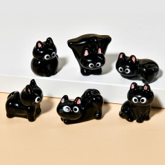 明るい顔の羅の小さい黒の猫の立体の微景観の樹脂の小さい部品の手作りのdiyの鍵は車のデスクトップの置物を掛けます。