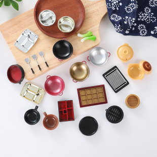 miniature food play dinner plate props kitchen scene collocation casserole baking plate blue-and-flower bowl spatula chopsticks dry pot spoon