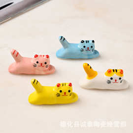 新款日式猫咪筷子架翘尾小花猫陶瓷摆件家居装饰品摆摊文创工艺品
