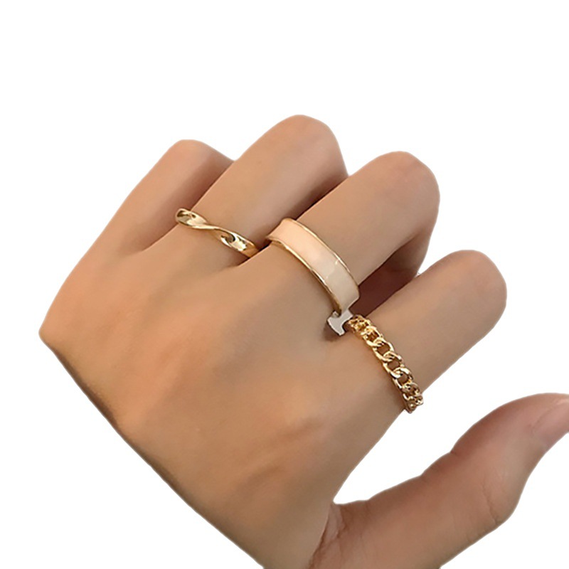 Fashion Plain Three Piece Set Combination Personalized Instagram Trendy Cool Wind Opening Adjustable Index Finger Ring_voghion.com