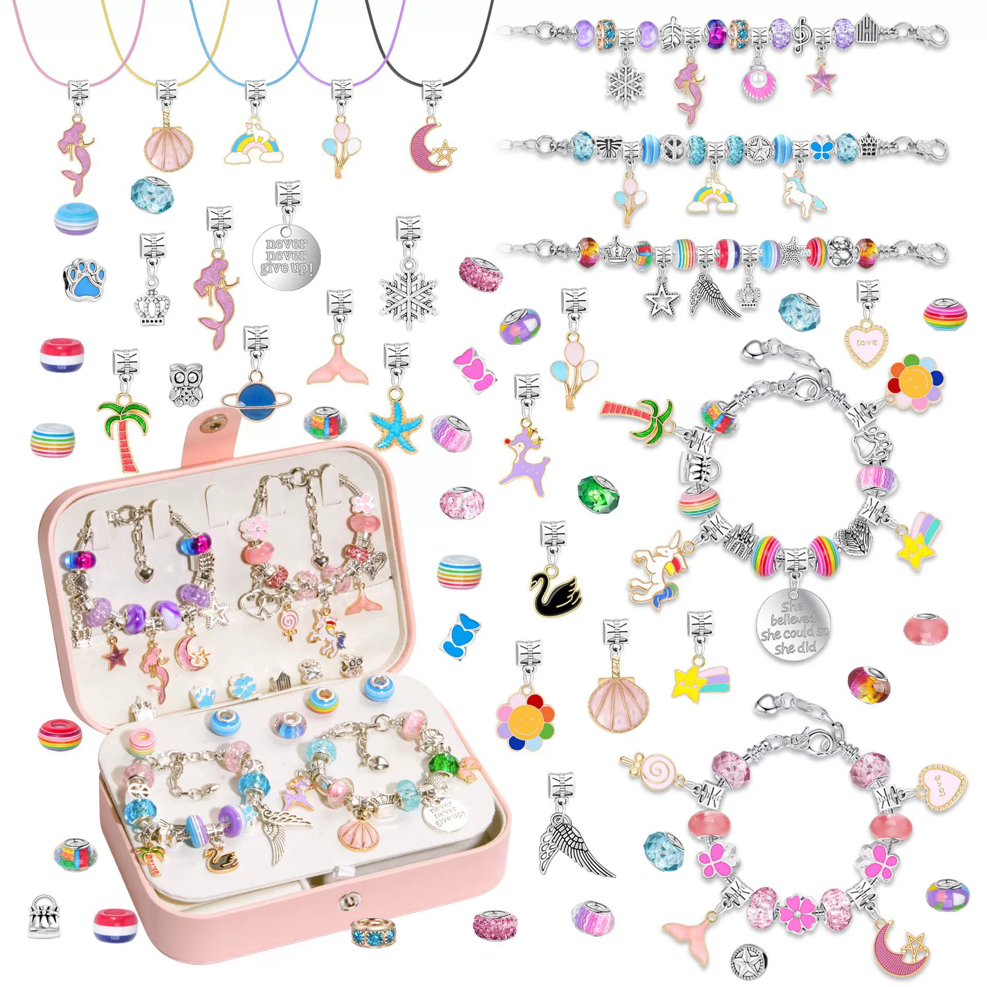 亚马逊热卖爆款120pcs炫彩水晶儿童串珠diy手链套装手链礼盒套盒