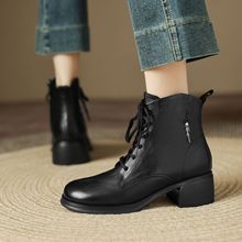马丁靴女英伦风2025年秋冬新款工厂批发百搭厚底加绒棉靴粗跟短靴