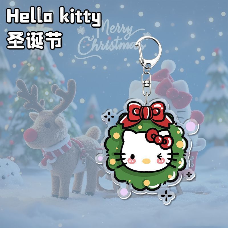 Hello Kitty Christmas Acrylic Keychain Cartoon Pendant Holiday Gift Backpack Decoration In Stock Wholesale Hello Kitty Christmas Acrylic Keychain Cartoon Pendant Holiday Gift Backpack Decoration In Stock Wholesale