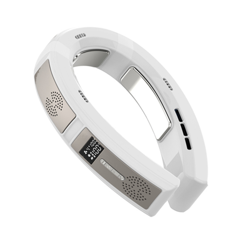 2024 ventilador de cuello colgante de refrigeración transfronteriza usb mini portátil colgante de cuello recargable pantalla digital ventilador de verano al aire libre