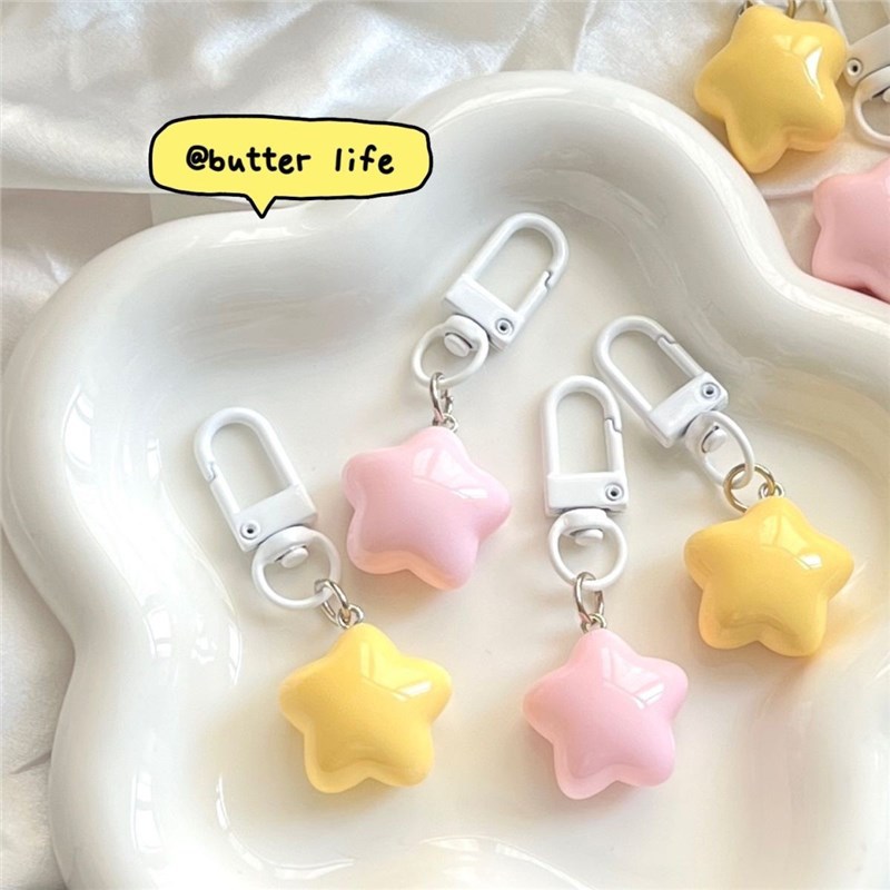 Rosa lechoso amarillo estrella llavero chica corazón suave lindo ins estrella de cinco puntas mochila colgante regalo para novias pareja