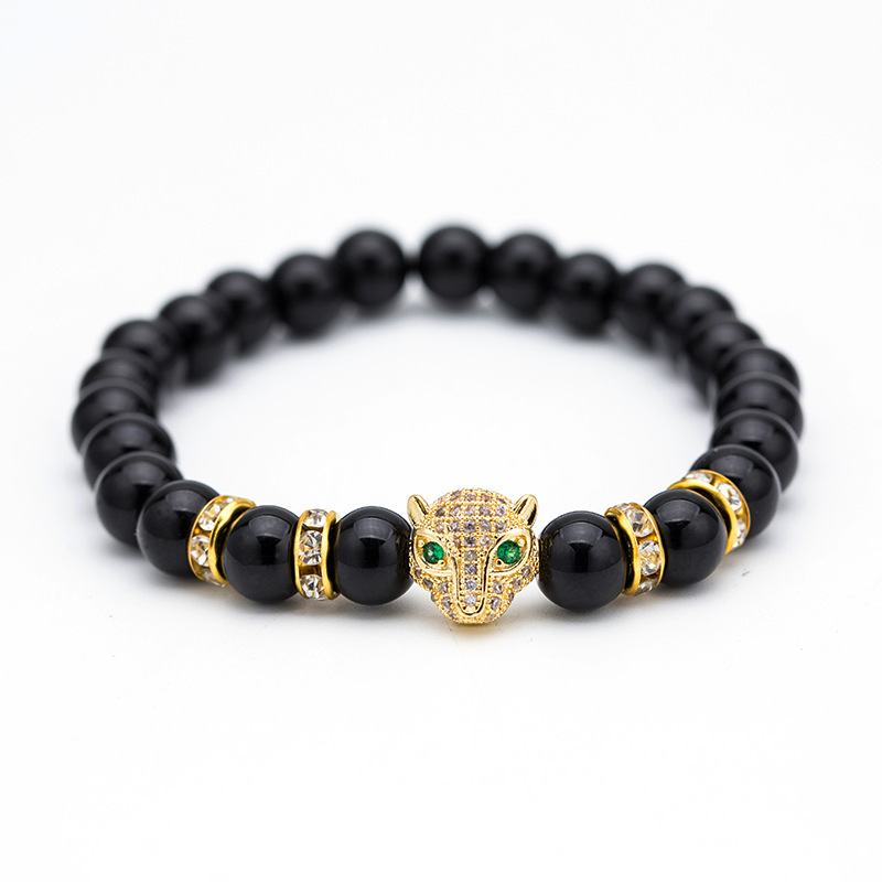 Frosted Volcanic Rock Bracelet Beads Leopard Lion Head Bracelet