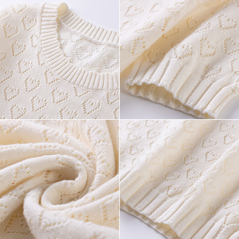 Coreano amor hueco niños camisetas de punto de algodón verano delgada camiseta de manga corta camiseta de niñas al por mayor transfronterizo