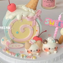 小红书ins可爱卡通网红棉花糖猫 棉花糖夫妇软陶蛋糕装饰玩偶摆件