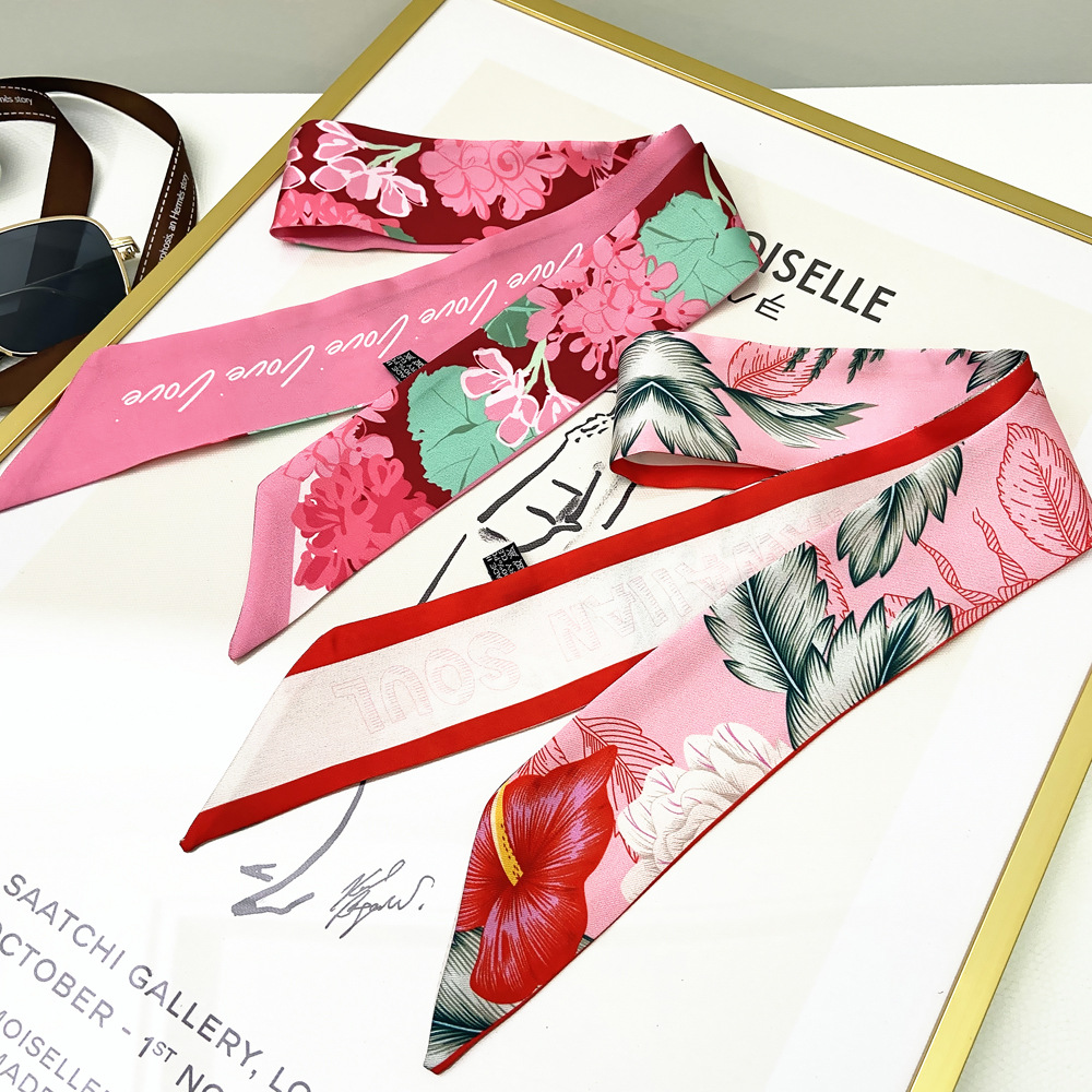 Polyester Material Spring New Floral Ladies Streamer Tied Bag Handle Ribbon Headband Scarf