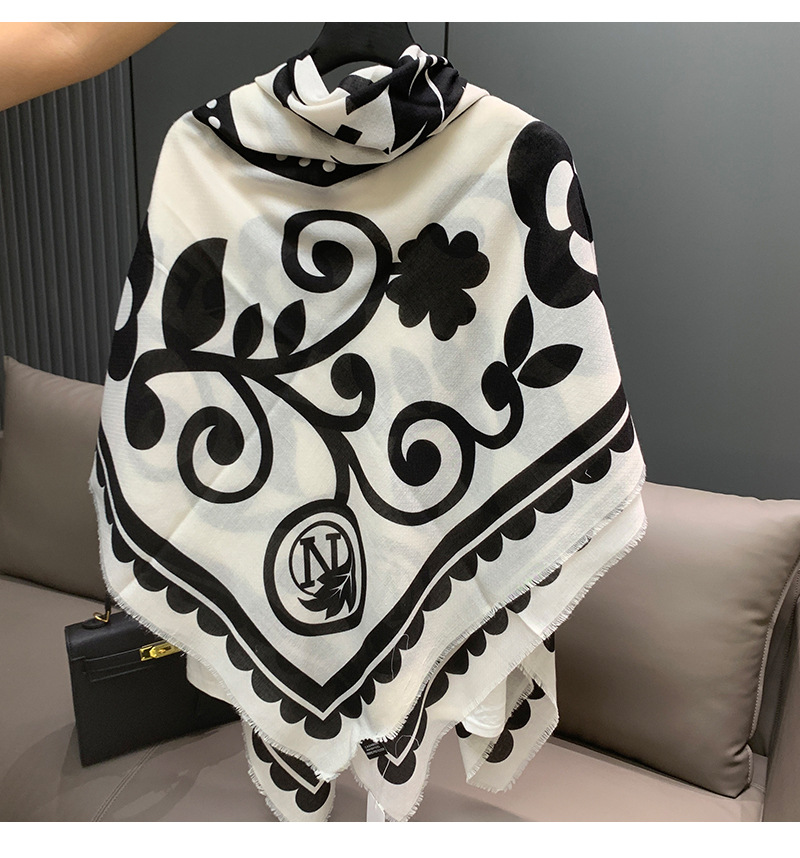 Schwarz weiß kontrast farbe kamelie elegante muster große schal für frauen design sinn, frühling und sommer sonne_voghion.com