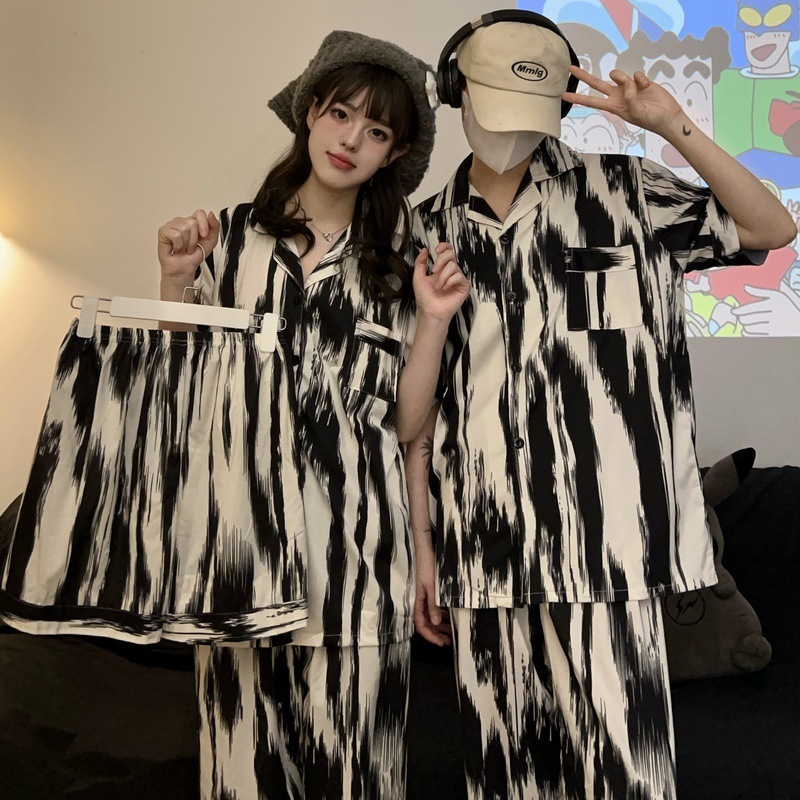 [인조면] 3종세트  잉크스트라이프 (반팔+반바지+바지)