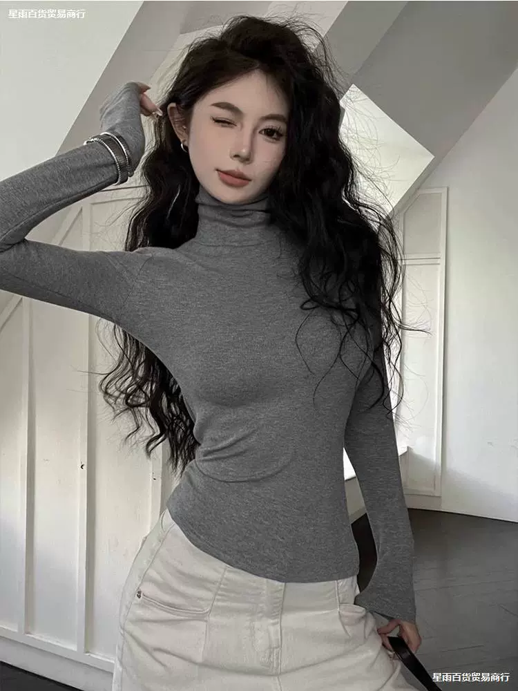 Рубашка с высоким воротником и длинными рукавами, новинка 2023 года, женская осенне-зимняя белая облегающая теплая рубашка с эластичным внутренним слоем