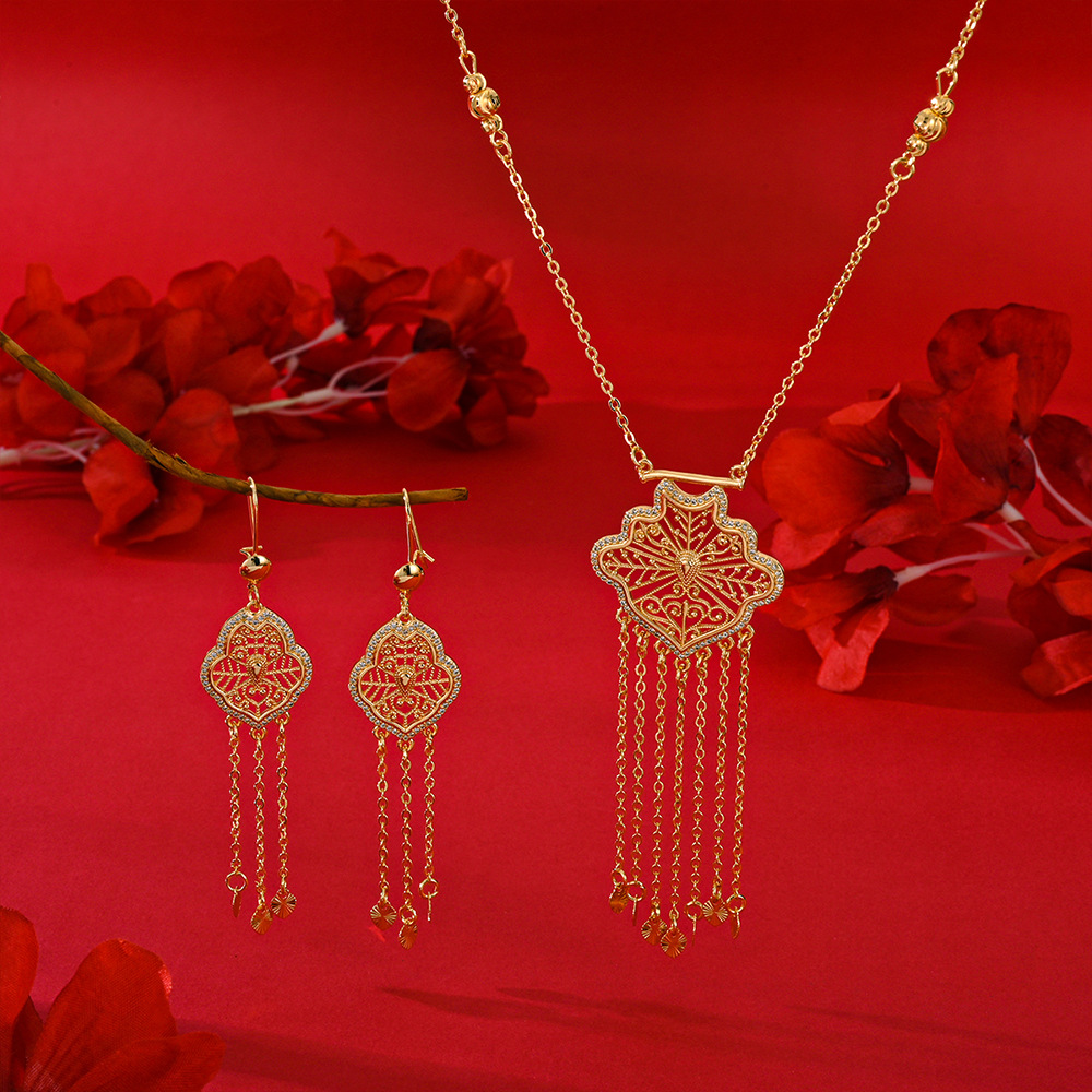 Bronce de moda dorado aretes de piedra de aluminio collar conjunto de joyas mujeres transfronterizas joyas populares de Oriente Medio pendientes colgantes image 1