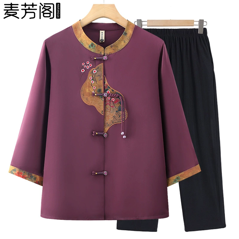 Новая летняя бабушкинская рубашка с короткими рукавами в китайском стиле для женщин среднего и пожилого возраста, летний кардиган для мам, тонкая одежда для пожилых людей.