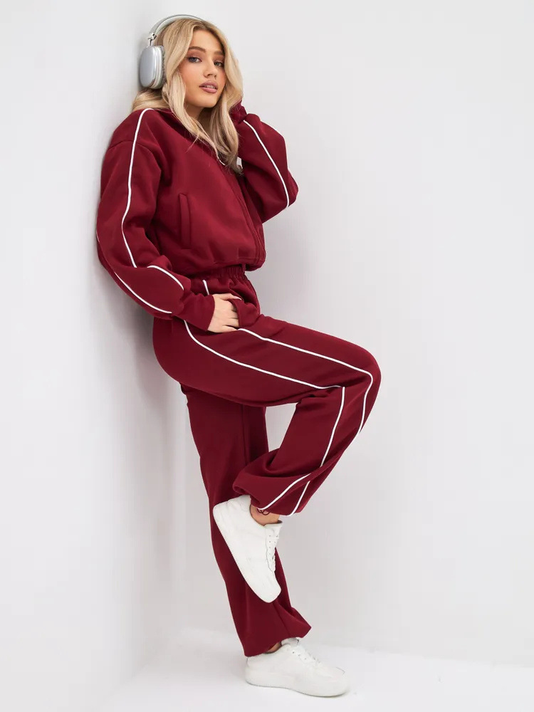 Women's Spring Autumn Sports Leisure Suit Loose Striped Sweatshirt Cardigan Trousers Fashion Pant Set Polyester Full Length_ecoleips.com
