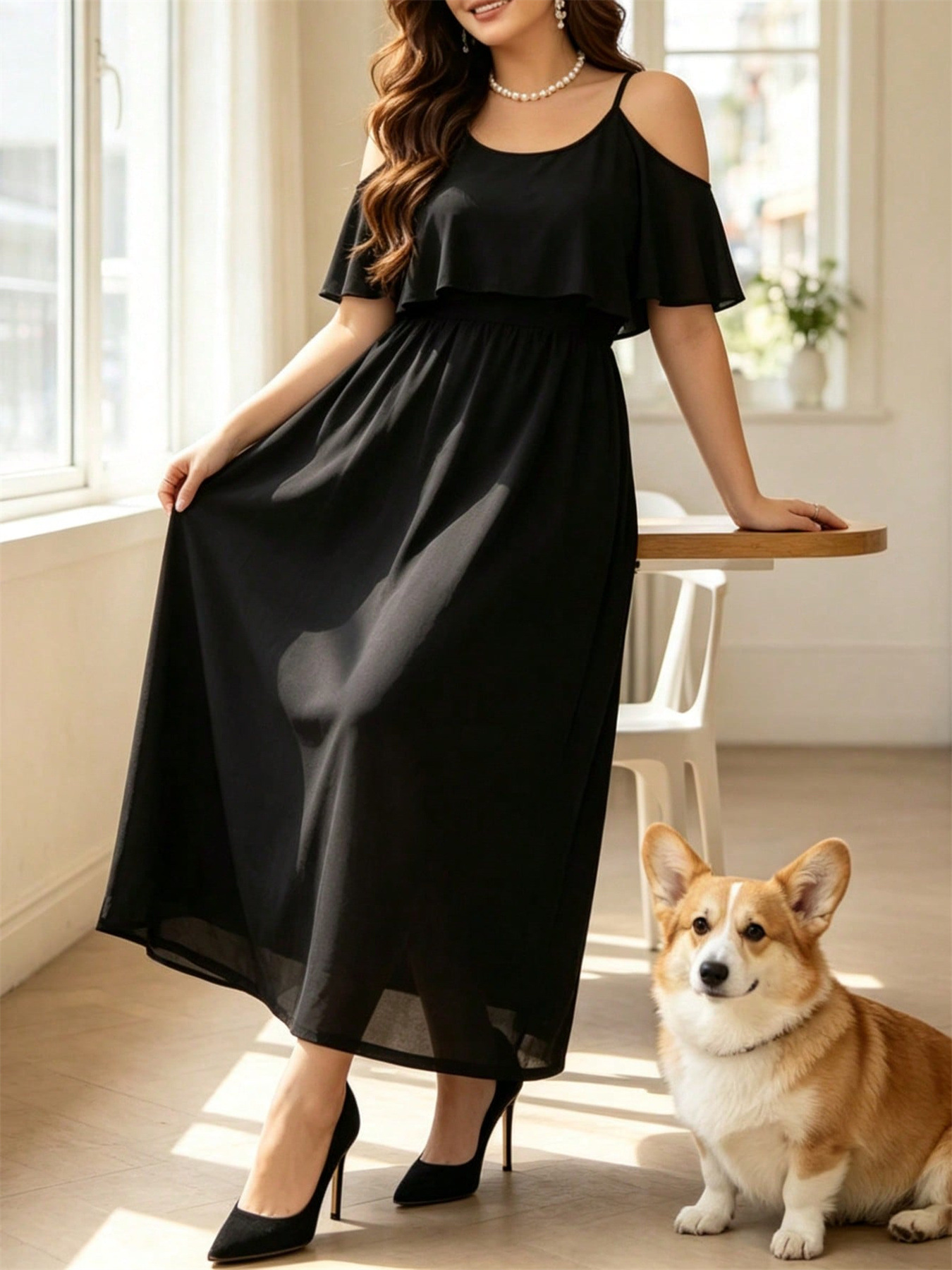 Women's Solid Color Off-Shoulder Long Spaghetti Strap Dress Elegant Summer Fashion_ecoleips.com