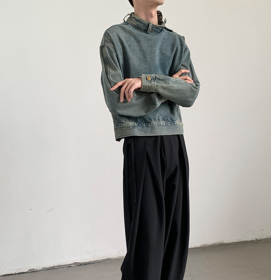 2023 nuevo disco Denim otoño estilo coreano casual Denim Top hombres suelta soporte collar diseño chaqueta