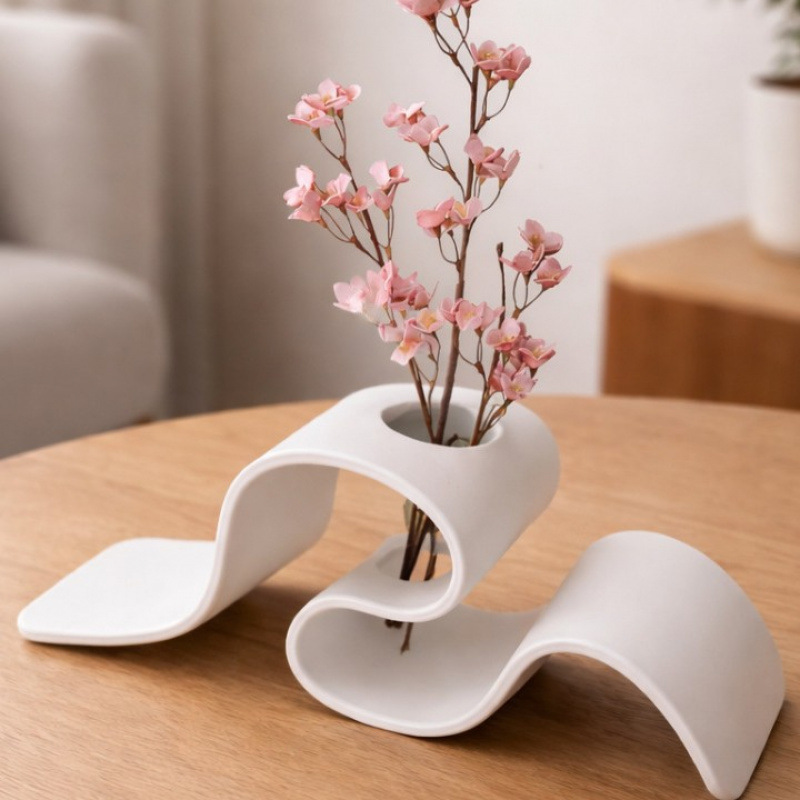 Cross-Border New Product 3D Printed Minimalist Wave-Shaped Stand for Dried Flowers, Stylish and Unique Modern Minimalist Design Vase