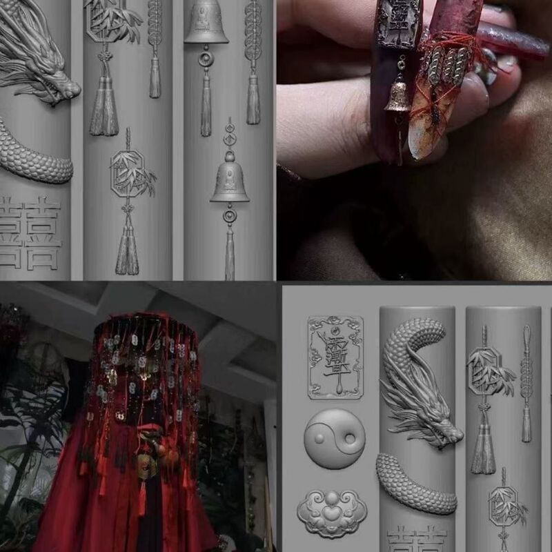 New Chinese-Style Dragon Head Ghost Path Copper Coin Bell Silicone High-Transparency Mold Carved 3D Nail Art Creative Exquisite Nail Decoration New Chinese-Style Dragon Head Ghost Path Copper Coin Bell Silicone High-Transparency Mold Carved 3D Nail Art Creative Exquisite Nail Decoration