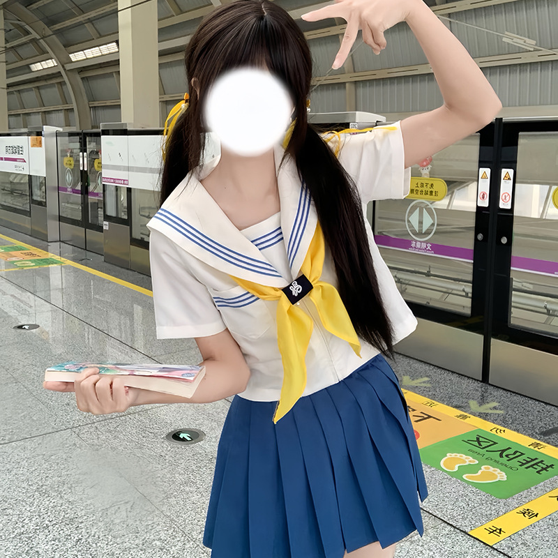 工厂直发【兔斯基】水手服女jk制服套装海军领白领蓝三本基础款