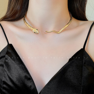 European and American exaggerated light luxury diamond snake-shaped collar personalized fashion design necklace niche temperament high-grade necklace