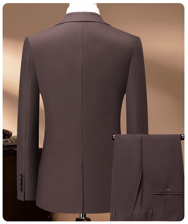 Bộ vest nam pha len dáng ôm, áo vest một hàng cúc cổ bẻ phẳng, quần xẻ tà sau giữa — Màu nâu Mocha chi tiết 19