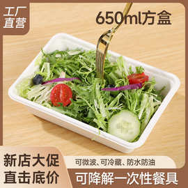 批发打包盒可降解长方形外卖便当餐盒饭盒650ml方盒子环保材质