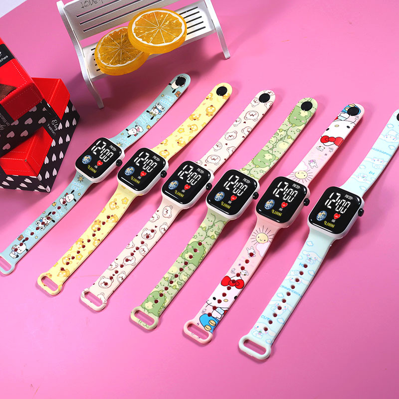 Comercio exterior cool color dibujos animados LED relojes electrónicos de moda lindos cuadráticos parejas estudiantes relojes de botón en stock
