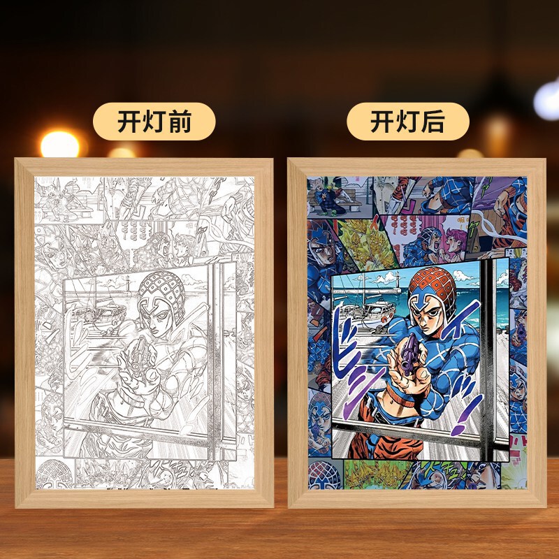 JOJOアニメの照明画の創意二次元のベッドの頭の小さい夜の明かりの木製の額縁の置物の置物の贈り物の発光画|undefined