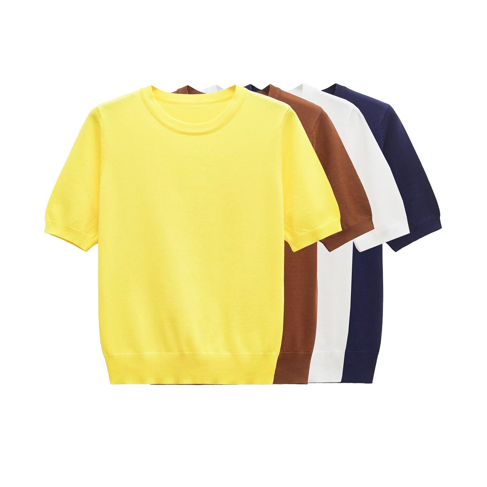 Women's Clothing Women's Fashionable Plain Knit Sweater Simple Crew Neck Short Sleeve Basic Top Summer For Formal & Casual For Women_ecoleips.com