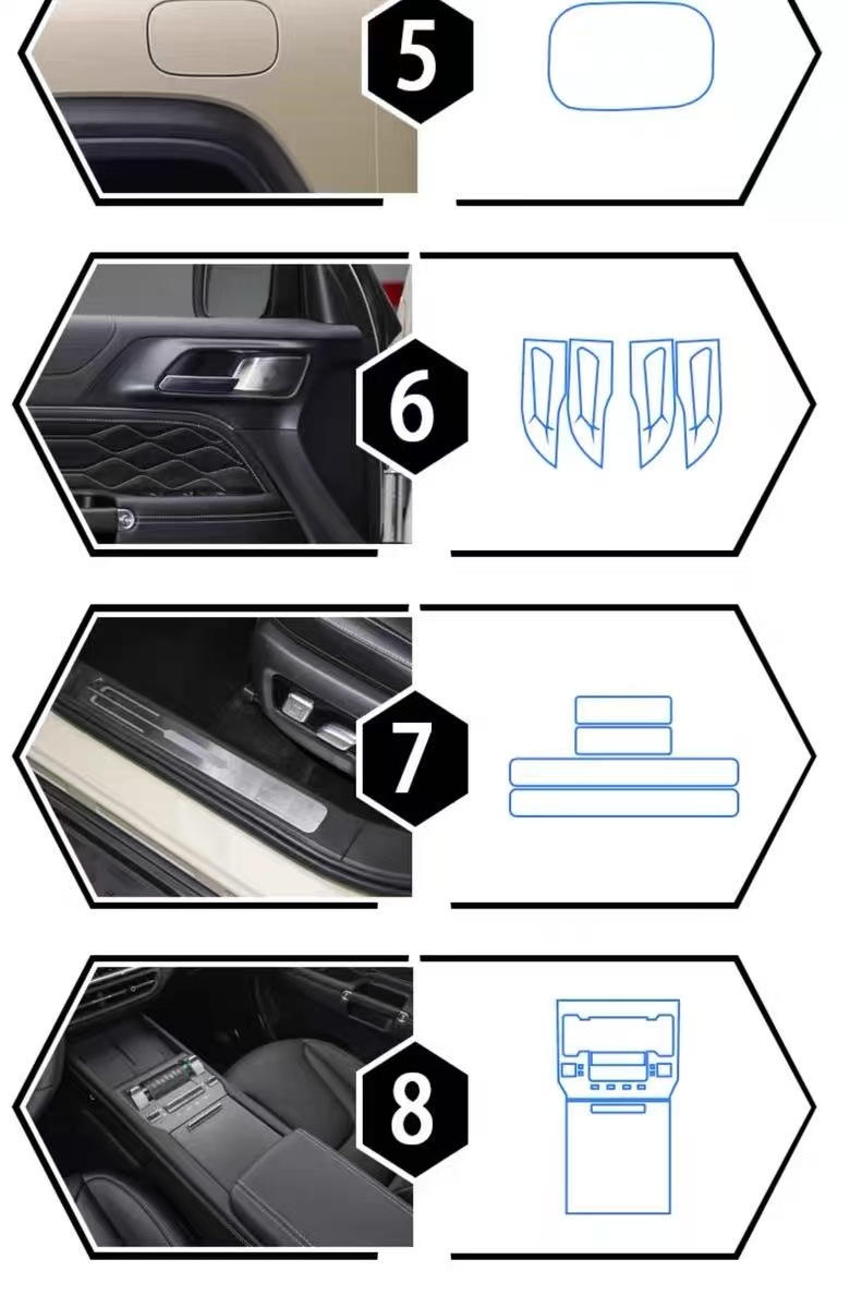 25 types of interior protective films for the Tank 300, including center console screen protectors, and a comprehensive collection of automotive modification accessories and cutting-edge technology