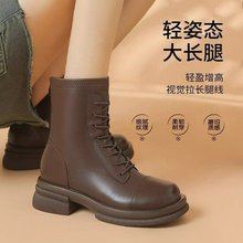 时装靴女秋冬新款时尚英伦风软底百搭弹力廋廋靴平底复古马丁靴女