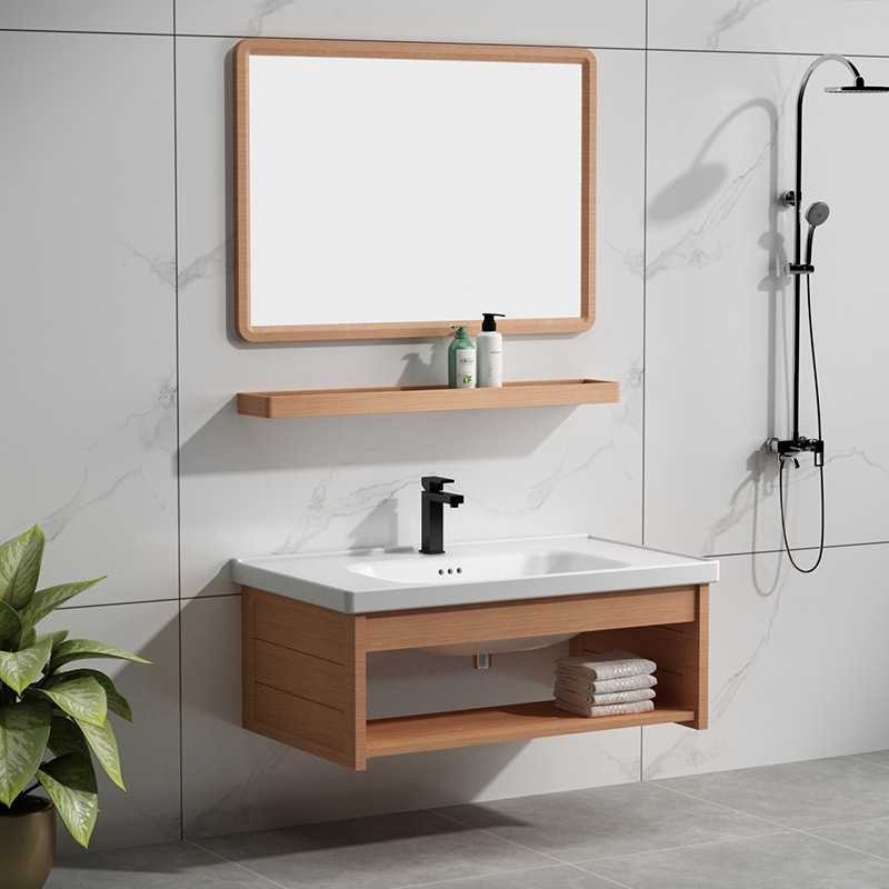 Lavabo simple gabinete combinación espacio aluminio baño montado en la pared de cerámica integrado encimera baño mesa de lavado de piscina