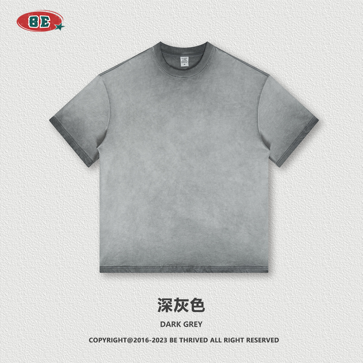 BE ropa de hombre American retro dopamina cuello redondo algodón de manga corta marca de moda juvenil lavado degradado ropa de manga corta hombres