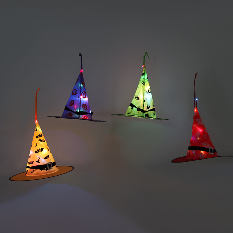 Halloween sombrero luminoso atmósfera diseño accesorios asistente sombrero decoración colgante impresión LED asistente bruja sombrero