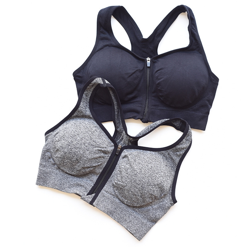 Foreign trade sports underwear front zipper yoga jogging shockproof wireless fitness bra