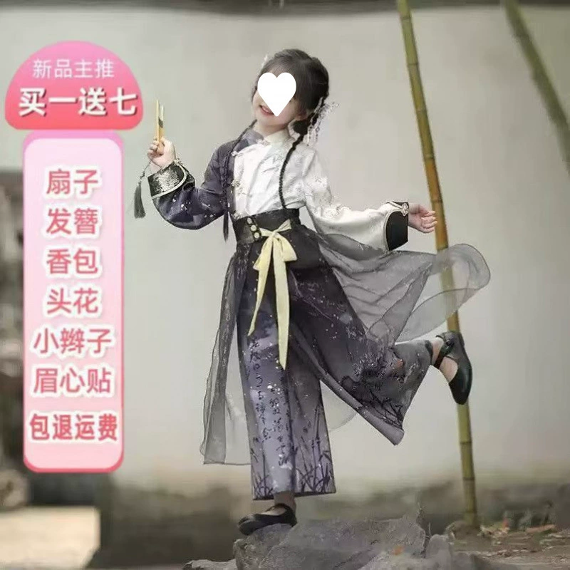 Детский костюм в китайском стиле «Династия Хань», весна 2025 года, новый китайский костюм Тан для девочек, новый китайский костюм в древнем стиле, комплект из двух предметов