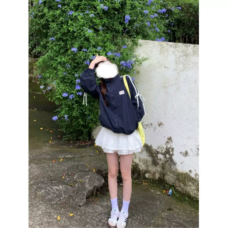 甜美学院风蝴蝶结设计感长袖外套女2025秋季新款拼接条纹棒球服潮