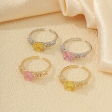 欧美跨境新款铜镀金/白k个性甜酷风女款冰山镶嵌彩色锆石开口戒指