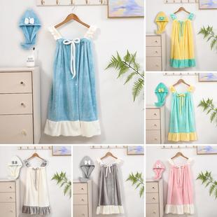 Skirt Cap Aurora Fleece Bow Bath Skirt Bath Towel Bath Cap Soft Breathable Skin-Friendly Coral Fleece Cute Sling Wrap