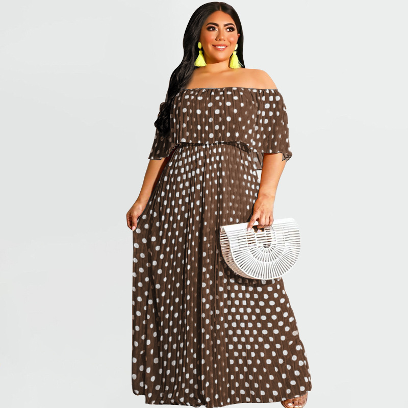 Swing Dress Streetwear Boat Neck Printing Short Sleeve Round Dots Maxi Long Dress Party display picture 2