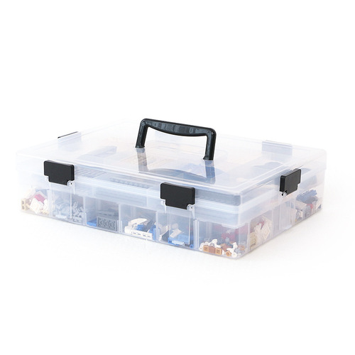 Large-capacity transparent stackable toy Lego building block storage box with lid snap-on detachable combination partition