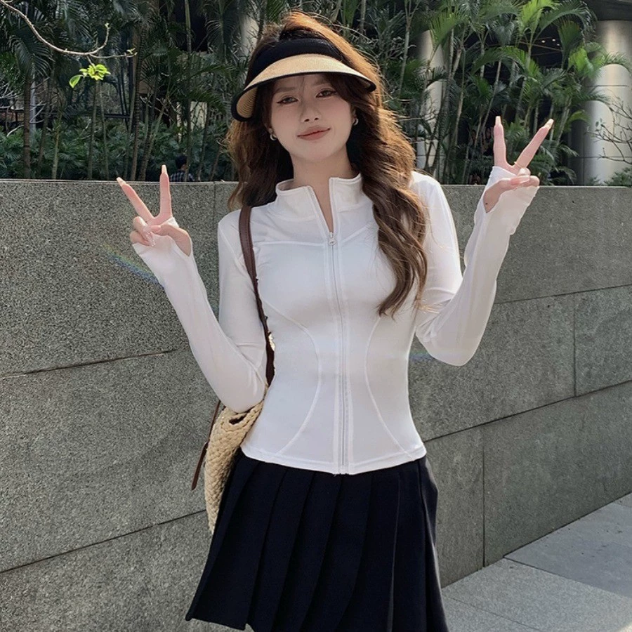 2025 новый тонкий кардиган куртка йога одежда для фитнеса тонкий топ с вертикальным вырезом нейлоновый солнцезащитный крем женский летний