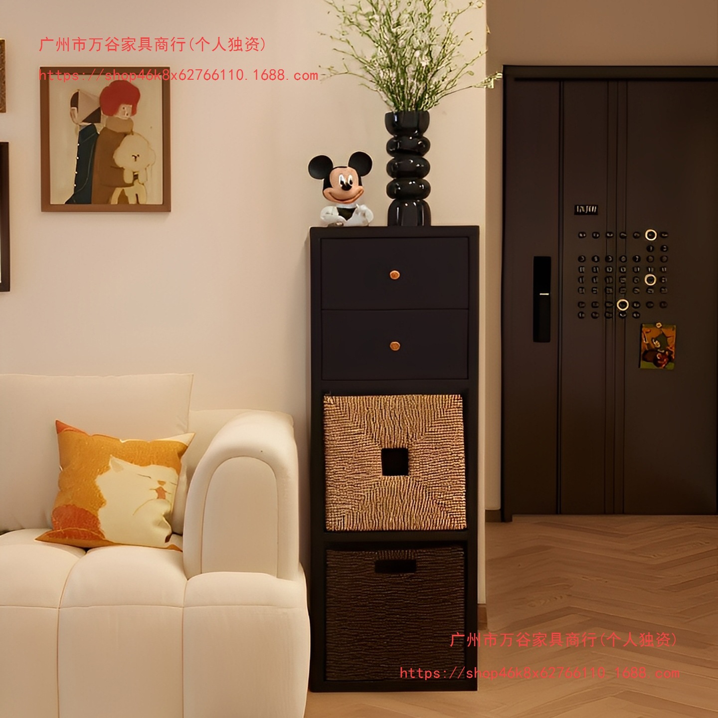 Solid Wood Bookcase Drawer-Type Multi-Layer Storage Cabinet Floor-Standing Storage Cabinet Living Room Japanese Storage Cabinet Kalek Grids Cabinet