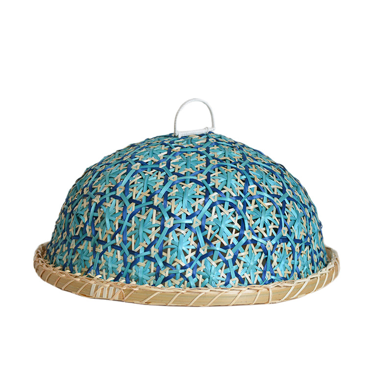 Cesta de bambú, cubierta de verduras, cocina, cubierta de alimentos a prueba de moscas para el hogar, canasta de secado de té, panadería de frutas, a prueba de polvo, recogedor redondo de bambú