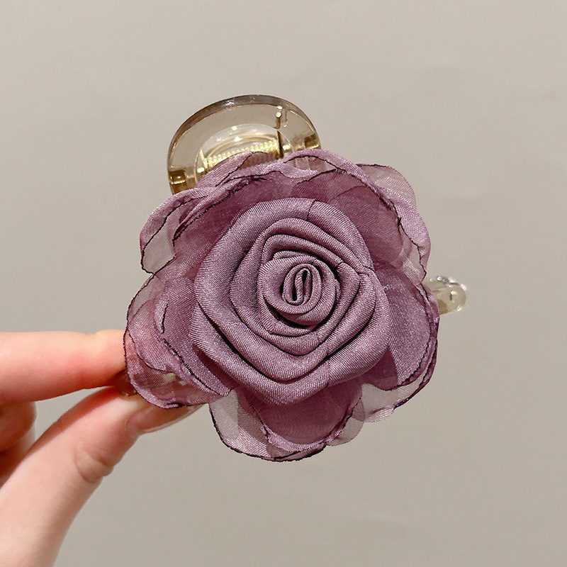 超仙唯美玫瑰花发饰仿真花夹海边度假风抓夹拍照绝美半扎发鲨鱼夹|undefined
