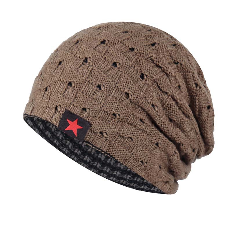 Labeled small five-pointed star striped hat autumn and winter men's and women's double-sided warm wool hat knitted hat cross-border wholesale