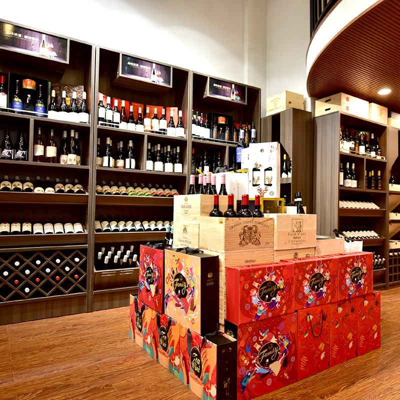 Red Wine Shelf Display Cabinet Bar Village Commercial Wooden Display Rack Household Floor-Standing Plaid Wine Cabinet Wine Rack